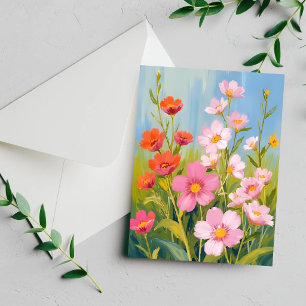 Flores Silvestres Rosa   Cartão de Pintura Floral 