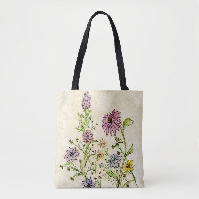 Flores Silvestres Selvagens numa Bolsa Tote (Frente)