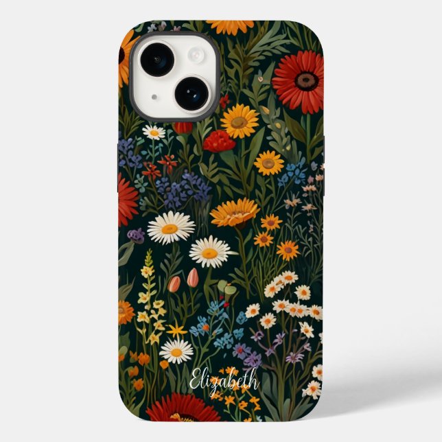 Flores silvestres Vermelho Laranja Azul Roxo Branc (Verso)