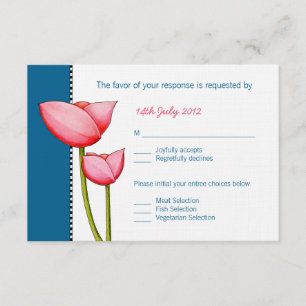 Flores Simples Azul 2 Cartão RSVP de Casamento