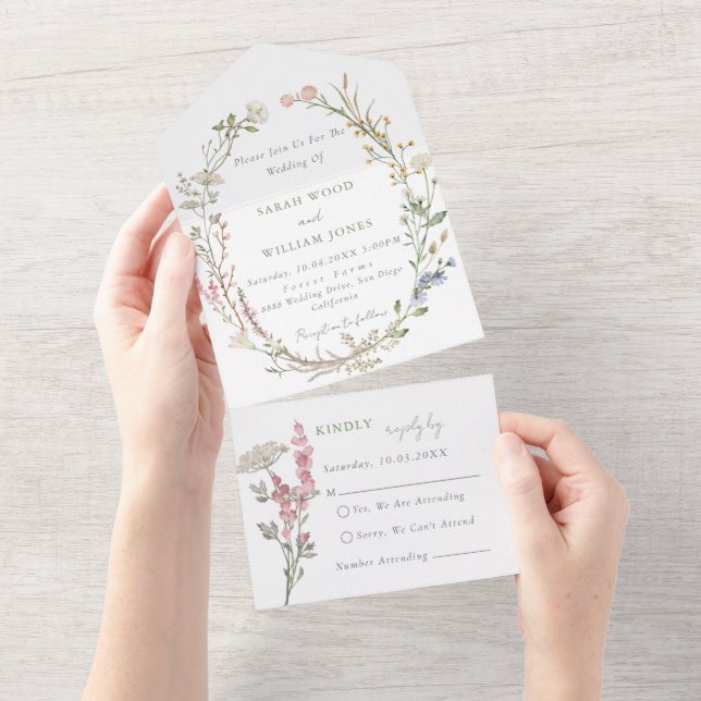 Flores-sombra Tudo em Um Convite de casamento (Aba destacável)