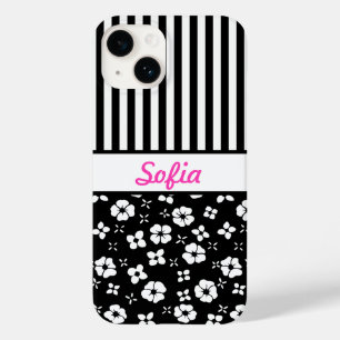 Flores/Stripes Pretas/Brancas Monogramas