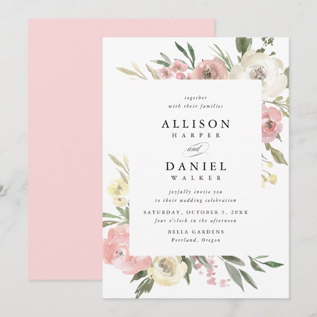 Flores Sutis | Convite de Casamento Moldura (Frente/Verso)