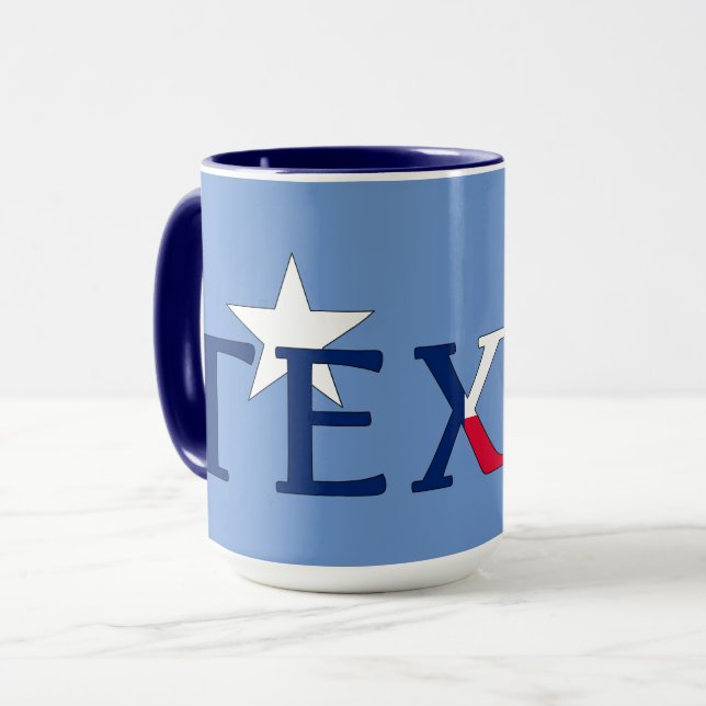 Flores Texas Bluebonnet em Caneca Azul (Frente Esquerda)