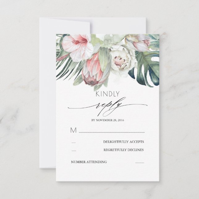 Flores Tropicais Blush Pink Weding RSVP (Frente)
