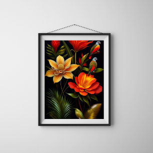 Flores tropicais e aves Modern Haeckel Poster
