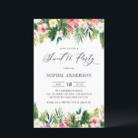 Flores Tropicais e Convite de Aniversário Verde<br><div class="desc">Celebre o seu próximo pacote de alegria com este doce 16 convite de festas maravilhosamente personalizável com um tema tropical vibrante. Com planície aquosa de plumeria, hibisco e outras flores exóticas, esta carta elegante é enquadrada por verde tropical, incluindo folhas de palma e folhas de bananeira. É perfeito para aniversários...</div>