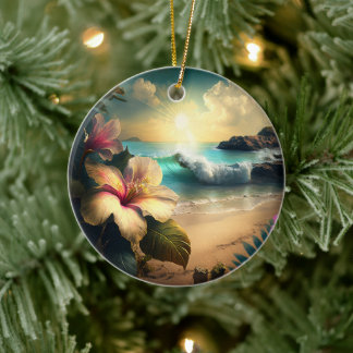 Flores tropicais havaianas no Ornamento da Praia