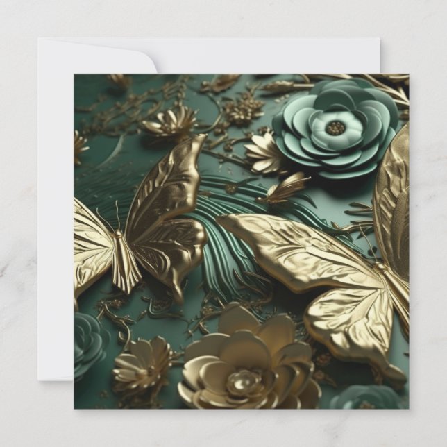 Flores verdes profundas 3D personalizadas e borbol (Frente)