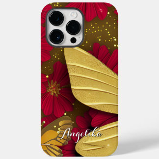 Flores Vermelhas Brilho Dourado Nome Personalizado