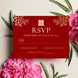 Flores vermelhas cerejeira chinesa casamento RSVP