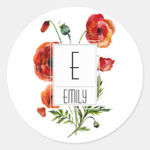 Flores vermelhas da papoila das etiquetas florais