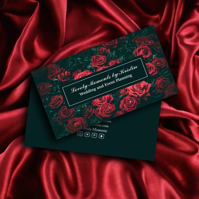 Flores vermelhas elegantes compram cartão de visit (Elegant red flowers shop business card #weddingeventplanning #botanical #redflowers #floral #red)