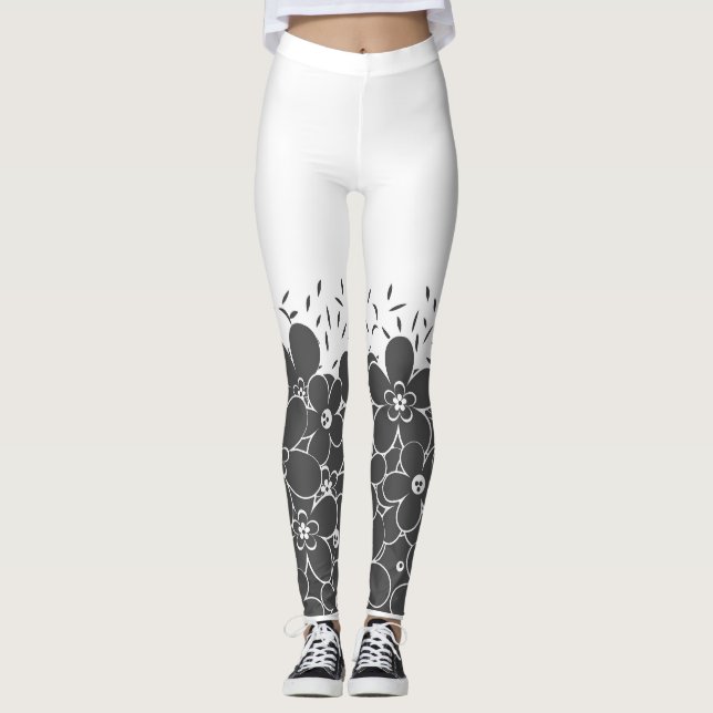 Flores vermelhas margaridas em leggings brancas de (Frente)