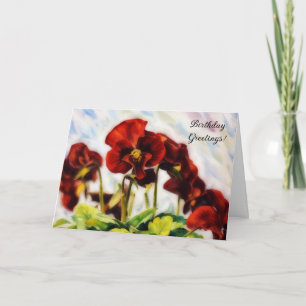 Flores Vermelhas Pansias Arte Cartão de Aniversári