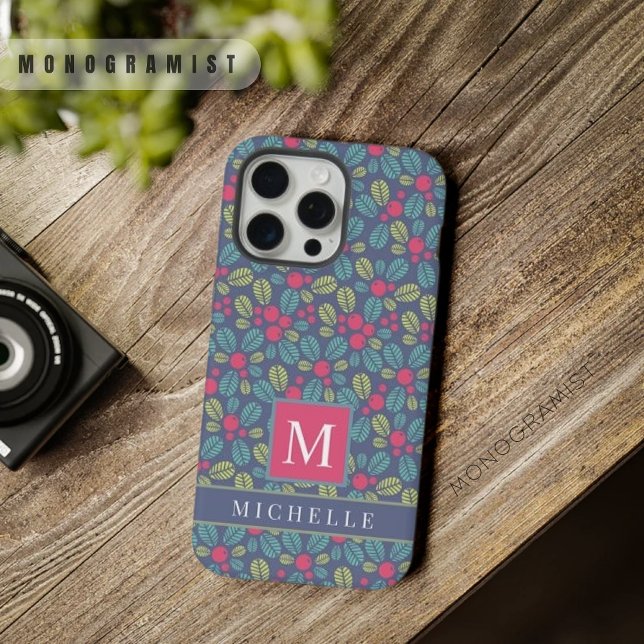 Flores Vermelhos Cor-de-Rosa Azul Cinzas Personali (Customizable Grey Blue Floral Pink Green Flowers iPhone Case)