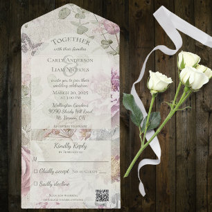 Flores Vintage com Borboleta com Código QR