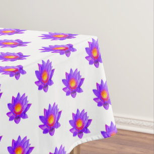 Flores Violeta de Lótus em Toalha de Mesa Branca