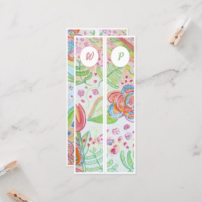 Flores Whimsical Monogramas Dois Marcadores (Frente/Verso In Situ)