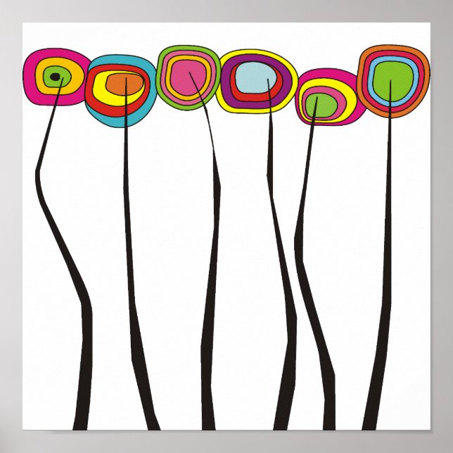 Flores Whimsical Poster com Cor Negrito (Frente)