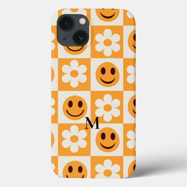 Flores xadrez e rostos sorridentes laranja persona (Verso)