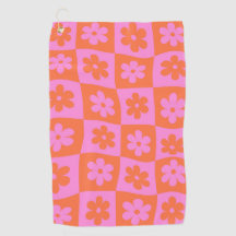 Flores Xadrez Retrô Distorcidas Rosa Laranja