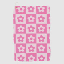 Flores Xadrez Retro Rosa Vibrante e Branco