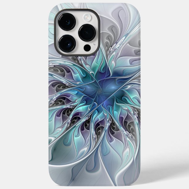 Florescer Abstrato Moderno Fractal Flor Com Azul (Verso)