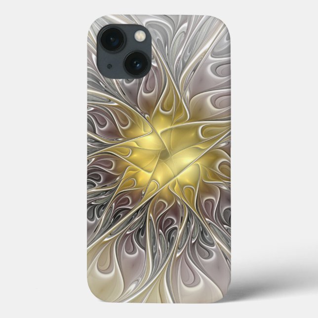 Florescer Com Flor Fractal Abstrata Moderna Dourad (Verso)