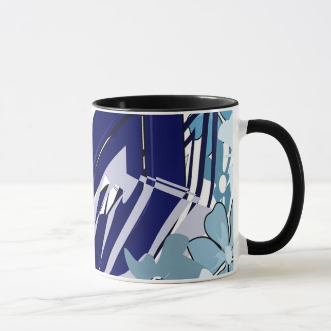 Florescer de Grade Abstrata Azul — Caneca Abstrata (Direita)