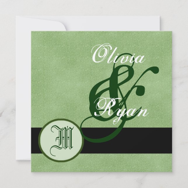 FLOREST VERDE Monograma Convite de Casamento (Frente)