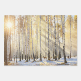 Floresta de Bétulas de Inverno Ensolarada com Cerv