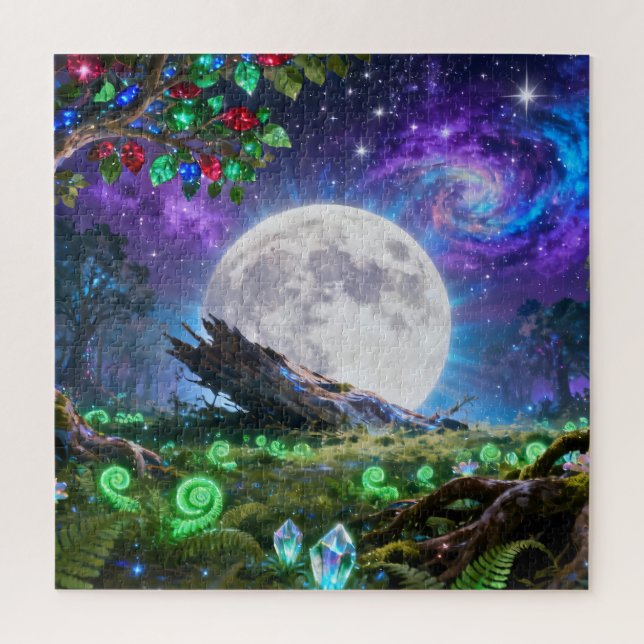 Floresta de Fantasia da Lua Cheia Quebra-Cabeça (Vertical)