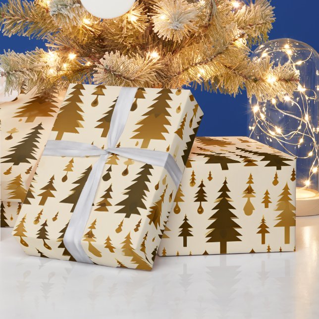 Floresta de Inverno em Papel de Presente Dourado (Feriados)