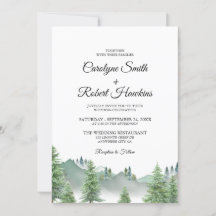Floresta De Montanha Em Um Convite De Casamento