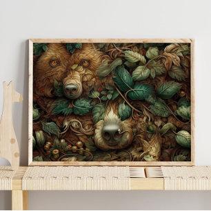 Floresta de Urso Castanho   Impressão de Muro de U