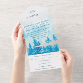 Floresta Evergreen de Watercolor em Casamento Azul