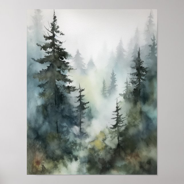 Floresta Foggy Landscape Art Impressão (Frente)