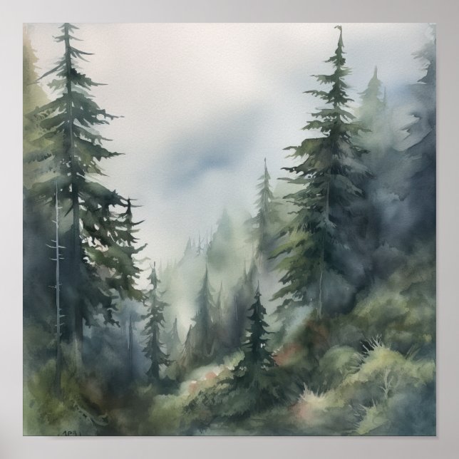 Floresta Foggy Landscape Art Impressão (Frente)