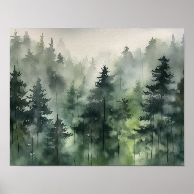 Floresta Foggy Landscape Art Impressão (Frente)