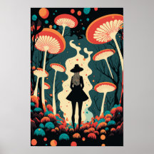 Floresta Mágica de Cogumelos Poster | Arte Trippy