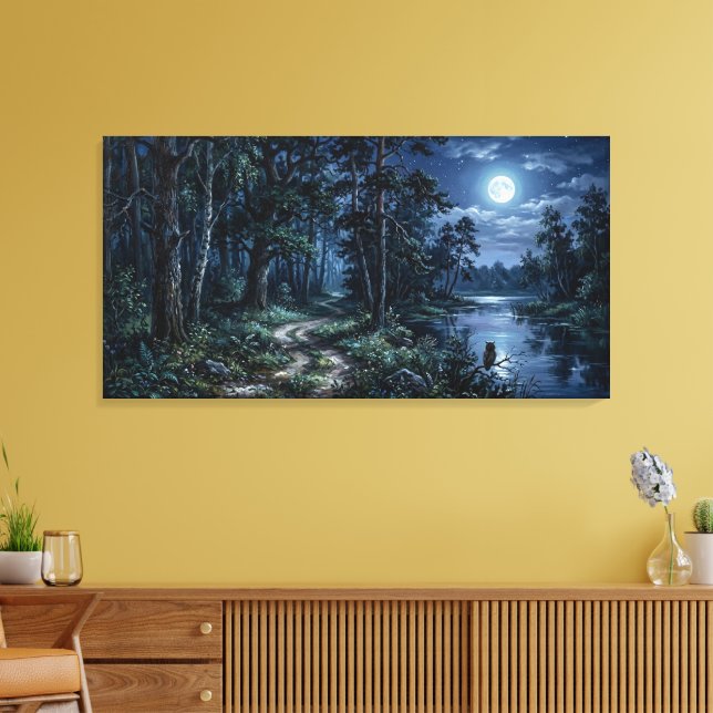 Floresta Noturna da Lua Canvas Premium Enrolado (Insitu(Sala de estar))