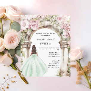 Floresta rosa verde Arch doce 16 convite
