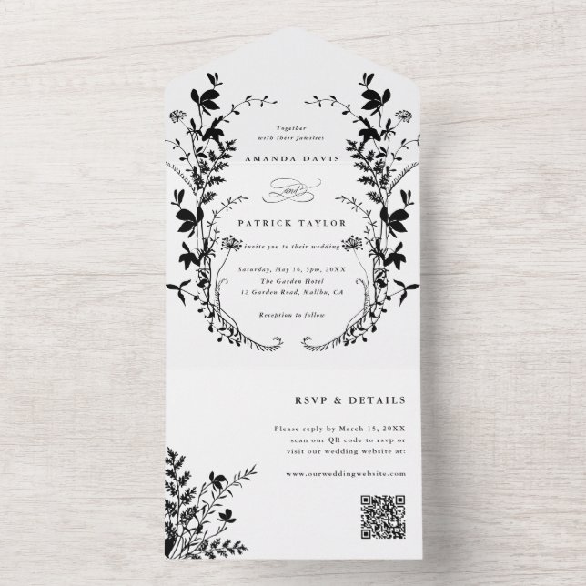 Floresta Silhouette Wreath Casamento Preto e Branc (Inside)