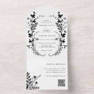 Floresta Silhouette Wreath Casamento Preto e Branc