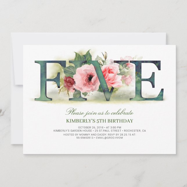 Florestas Rosa CINCO | CONVITE DE ANIVERSÁRIO 5 (Frente)