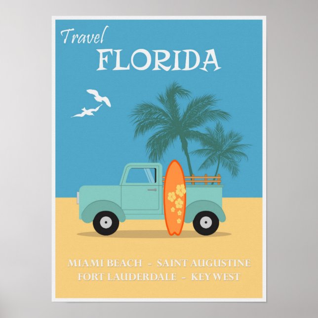 Florida Beaches Viagens vintage Poster (Frente)