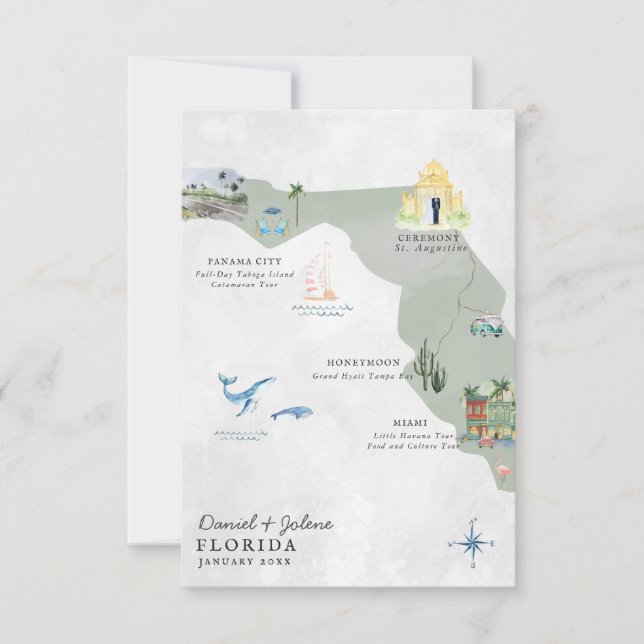 Flórida | Mapa do Itinerário do Casamento de Desti (Frente)