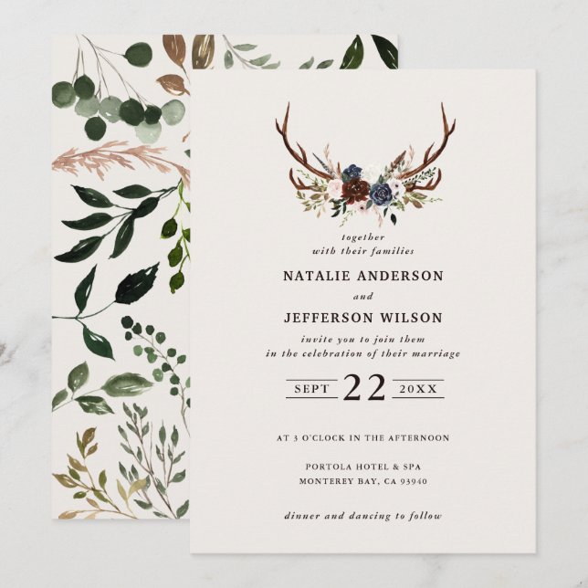 Flórida russa e marinho de casamento de galhadas (Frente/Verso)