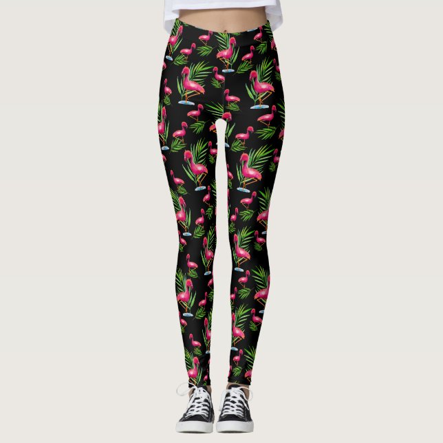Flórida Sul - Pink Flamingo Leggings on Black (Frente)